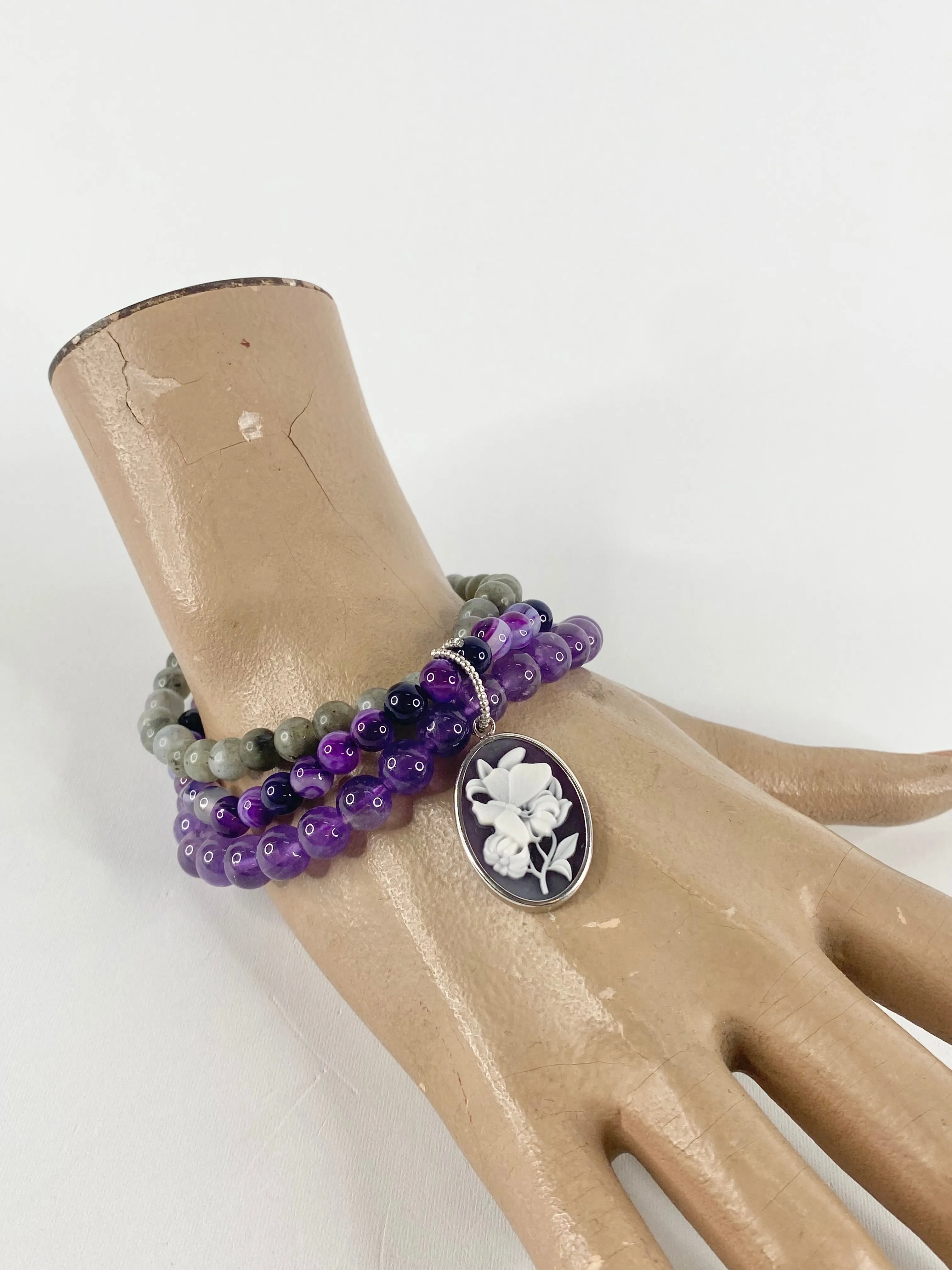 Amy Kahn Russell Amethyst & Labrodite Beaded Cameo Braclete