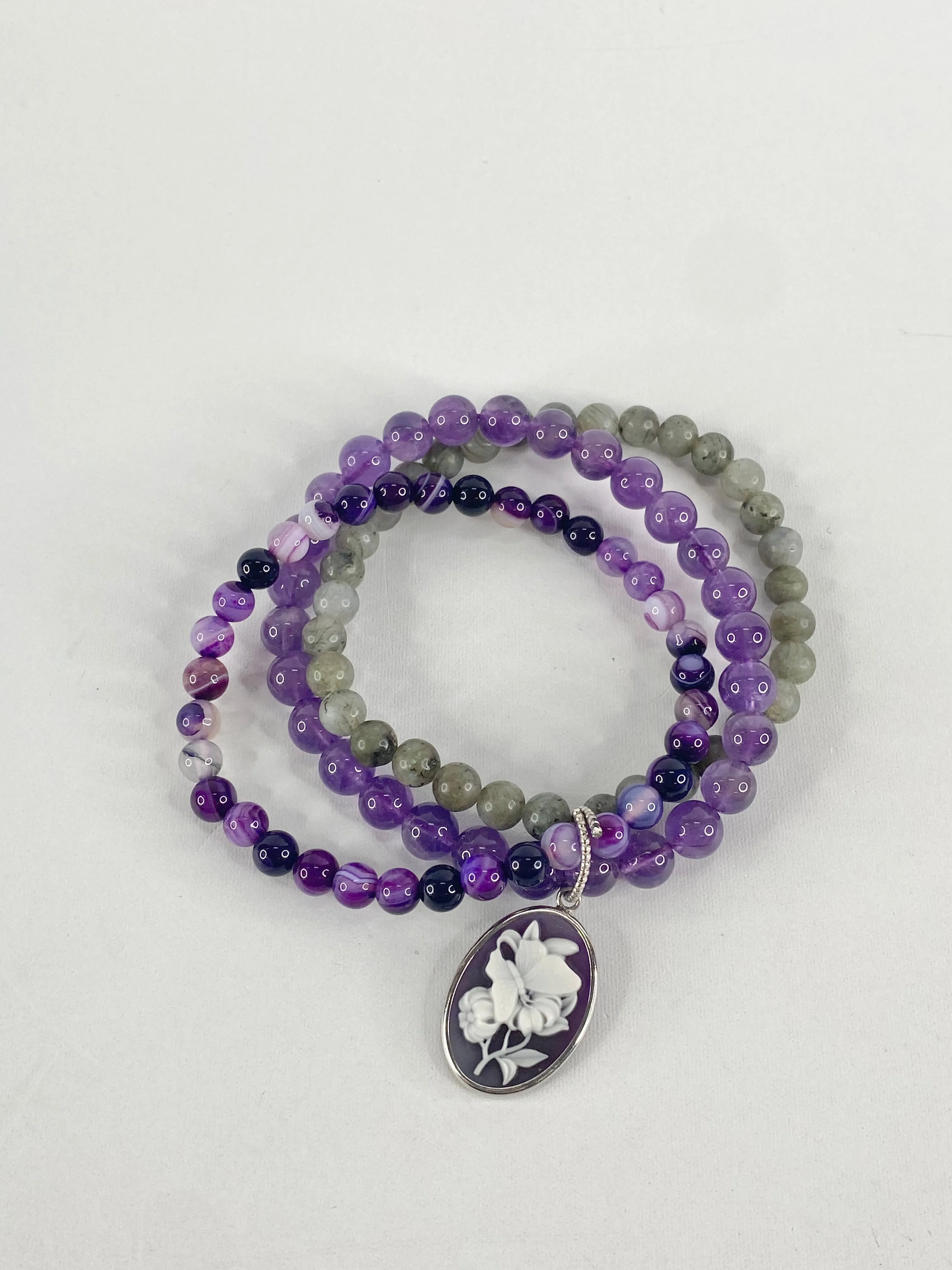 Amy Kahn Russell Amethyst & Labrodite Beaded Cameo Braclete