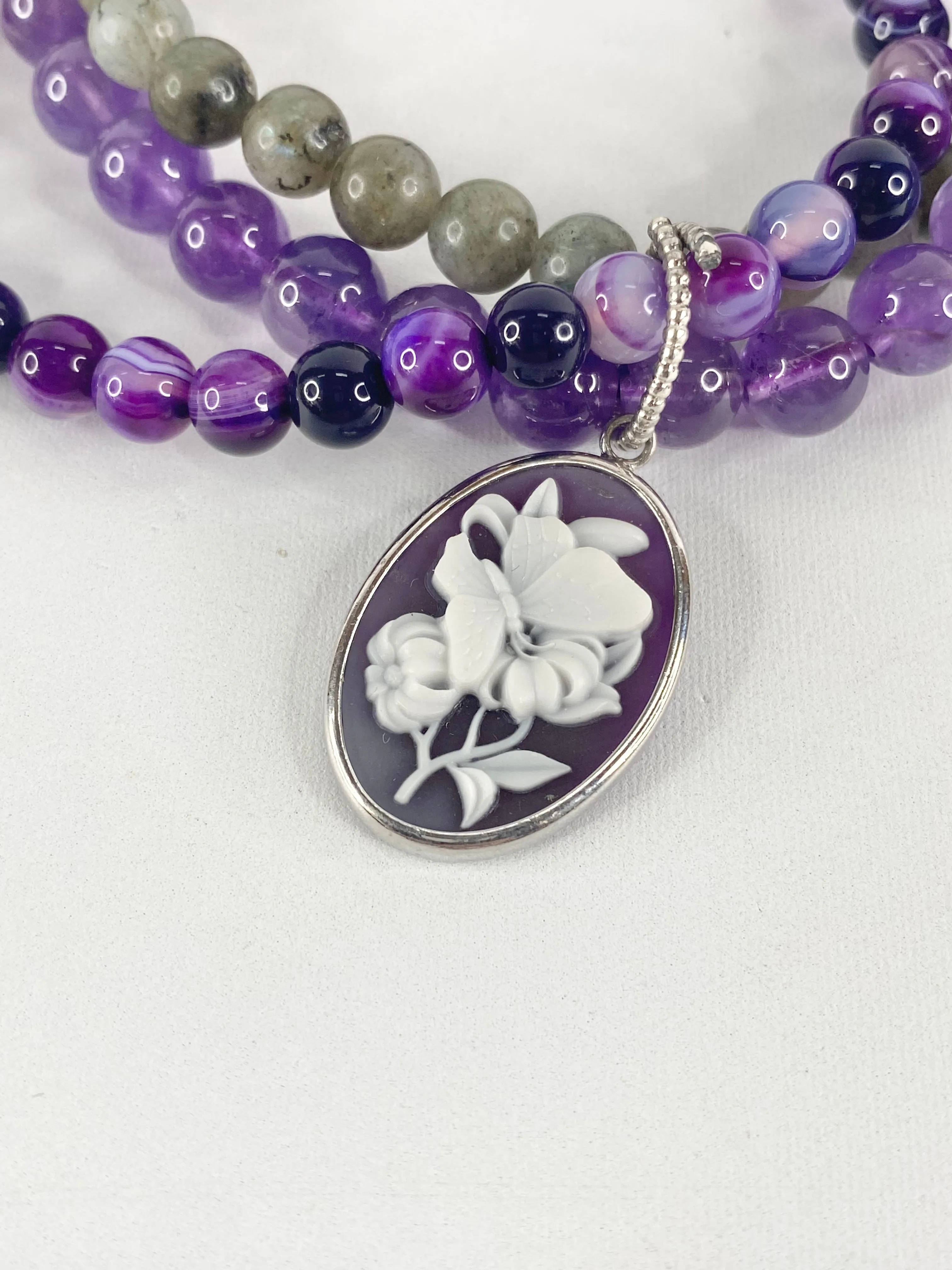 Amy Kahn Russell Amethyst & Labrodite Beaded Cameo Braclete