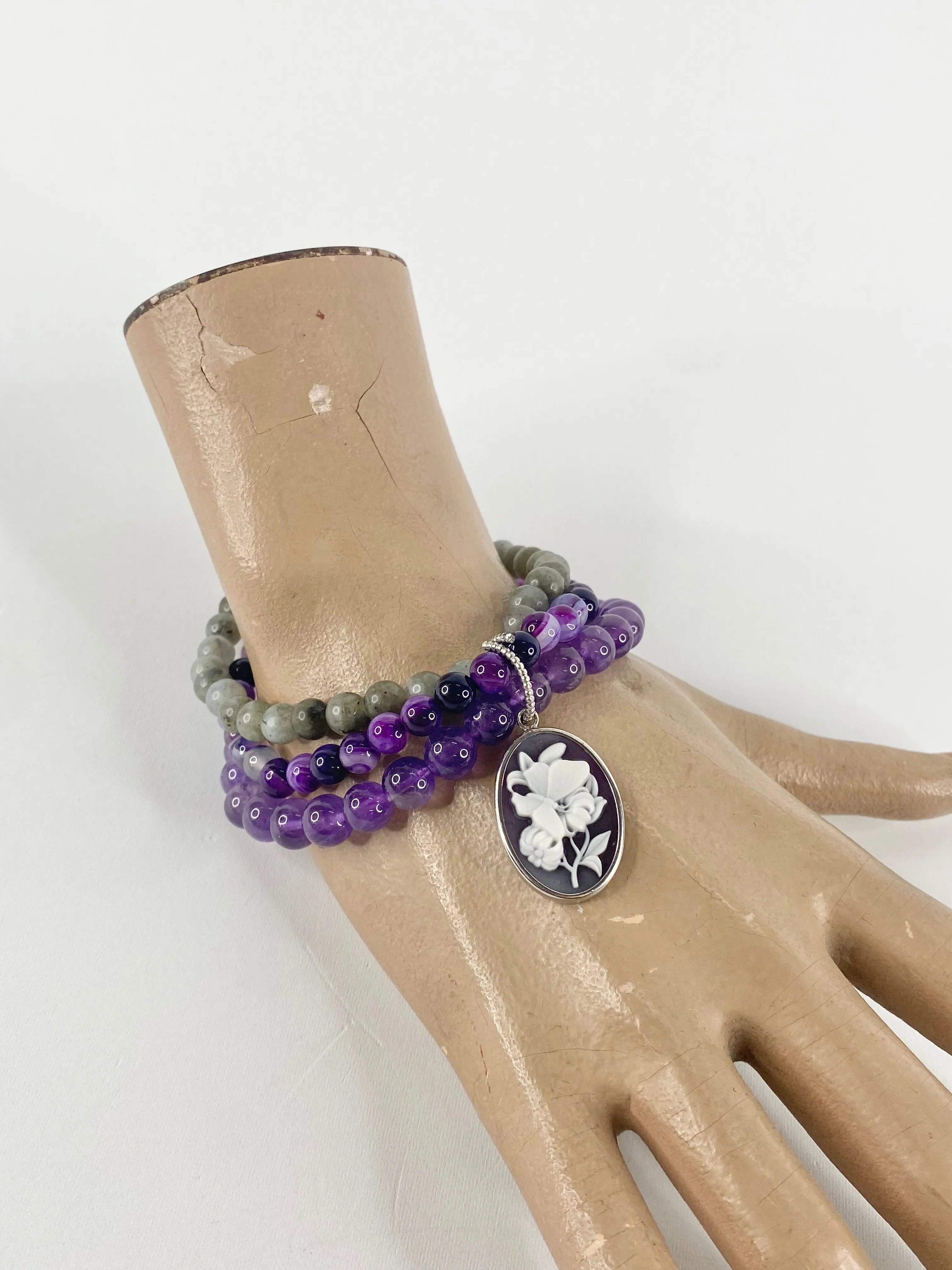 Amy Kahn Russell Amethyst & Labrodite Beaded Cameo Braclete