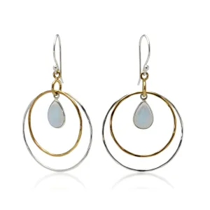 Banyan Two Tone Hoop Earrings with Teardrop Rainbow Moonstone