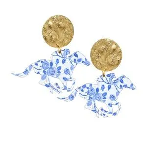 Blue Floral Derby Earring
