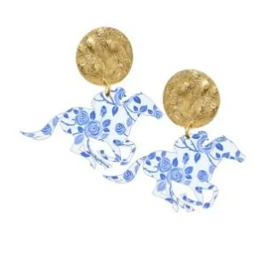 Blue Floral Derby Earring
