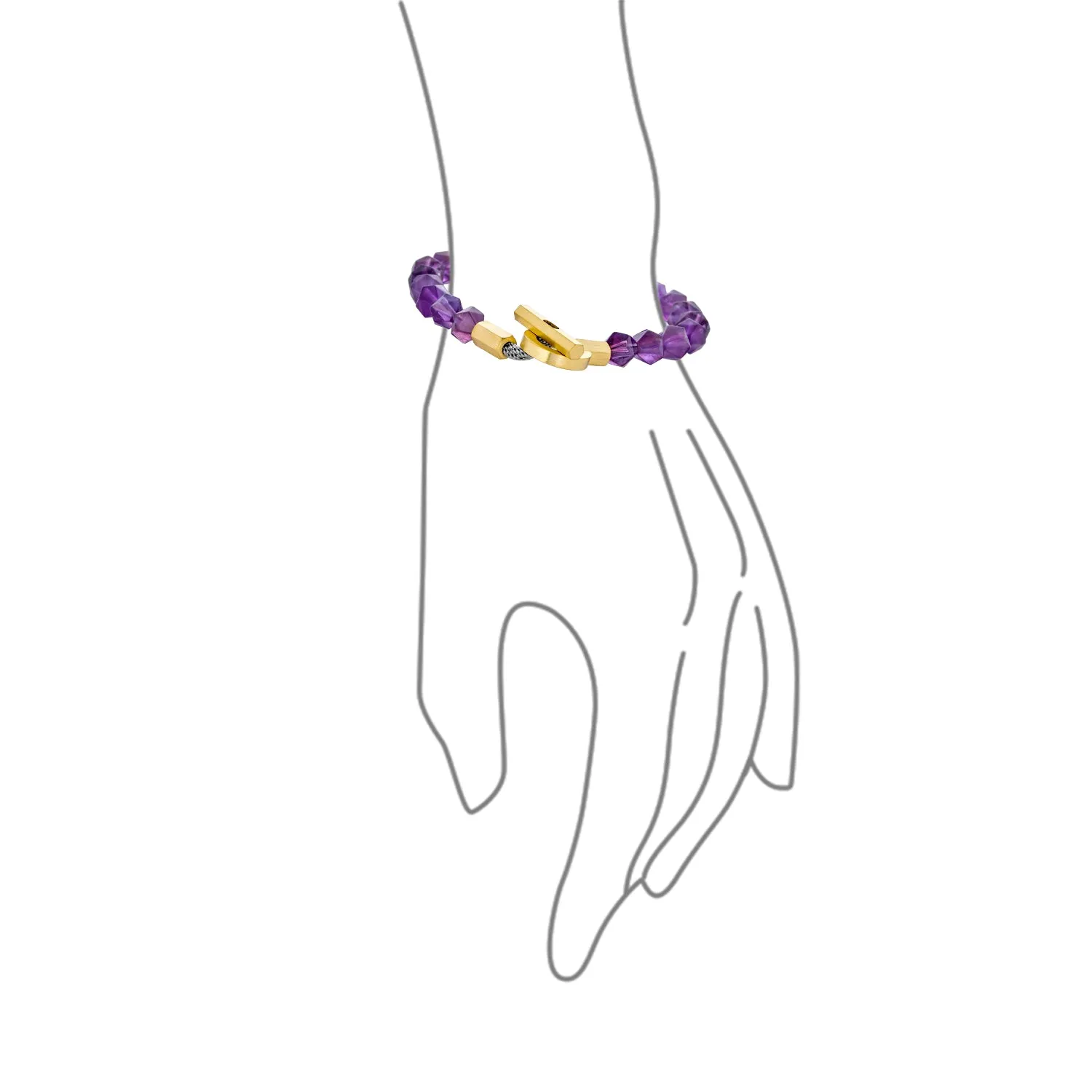 Boho Handmade Amethyst Rhodonite 8MM Bead Gemstone Stacking Bracelet Gold Tone