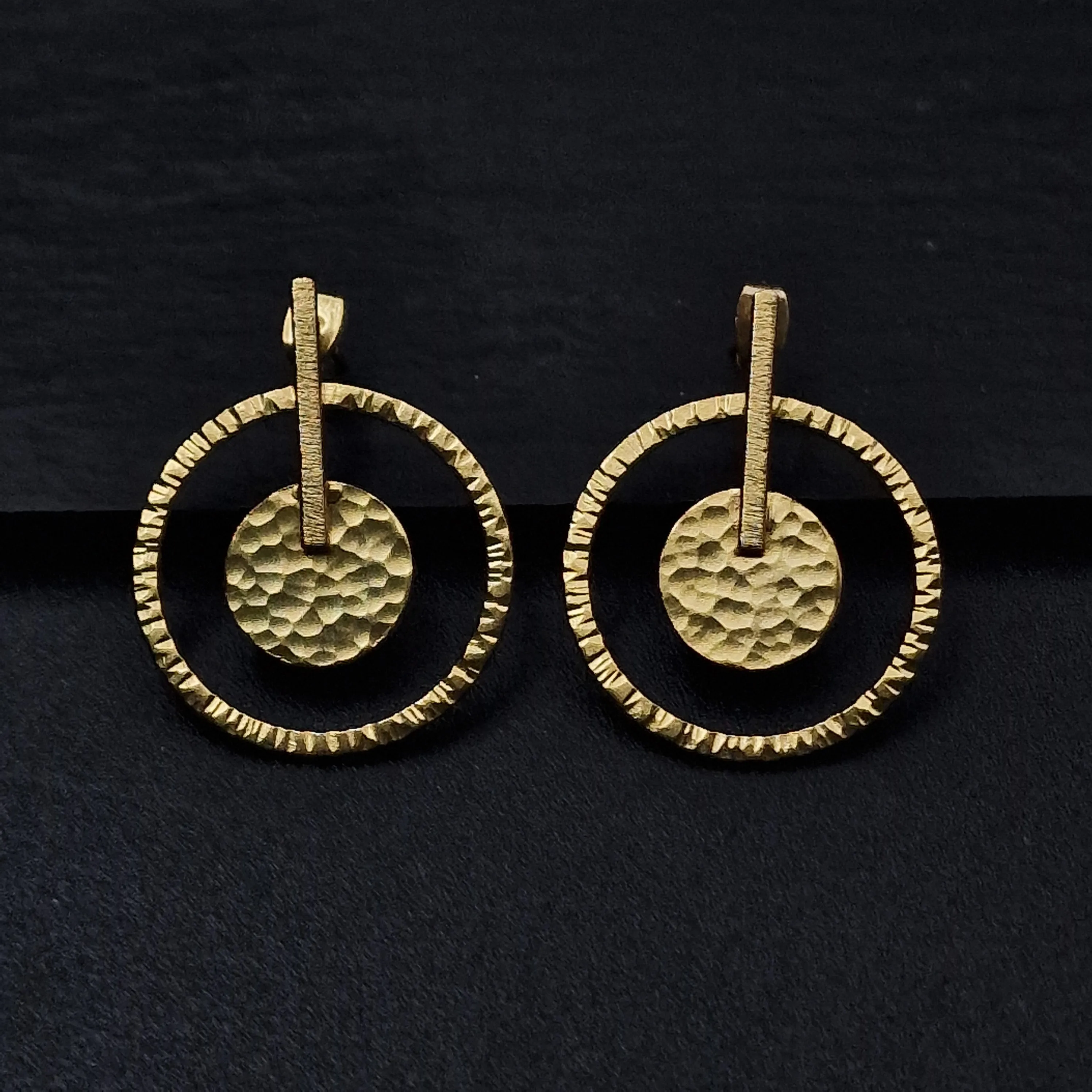 Boho Style Hammered Brass Butterfly Backing Earrings