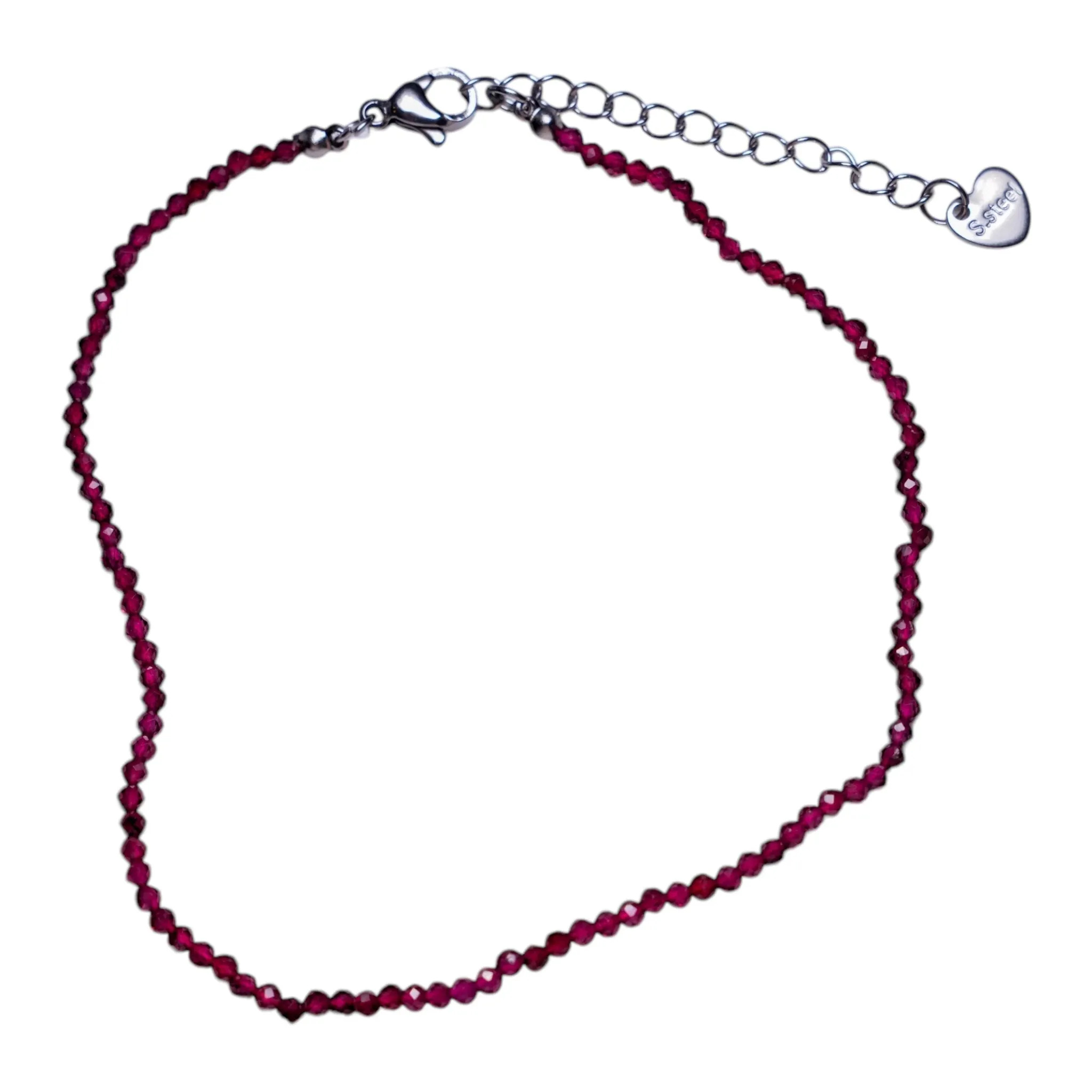 Bracelet/chaine de cheville Grenat perle facetté 2-3 mm avec fermoir acier inoxydable (référence 5)