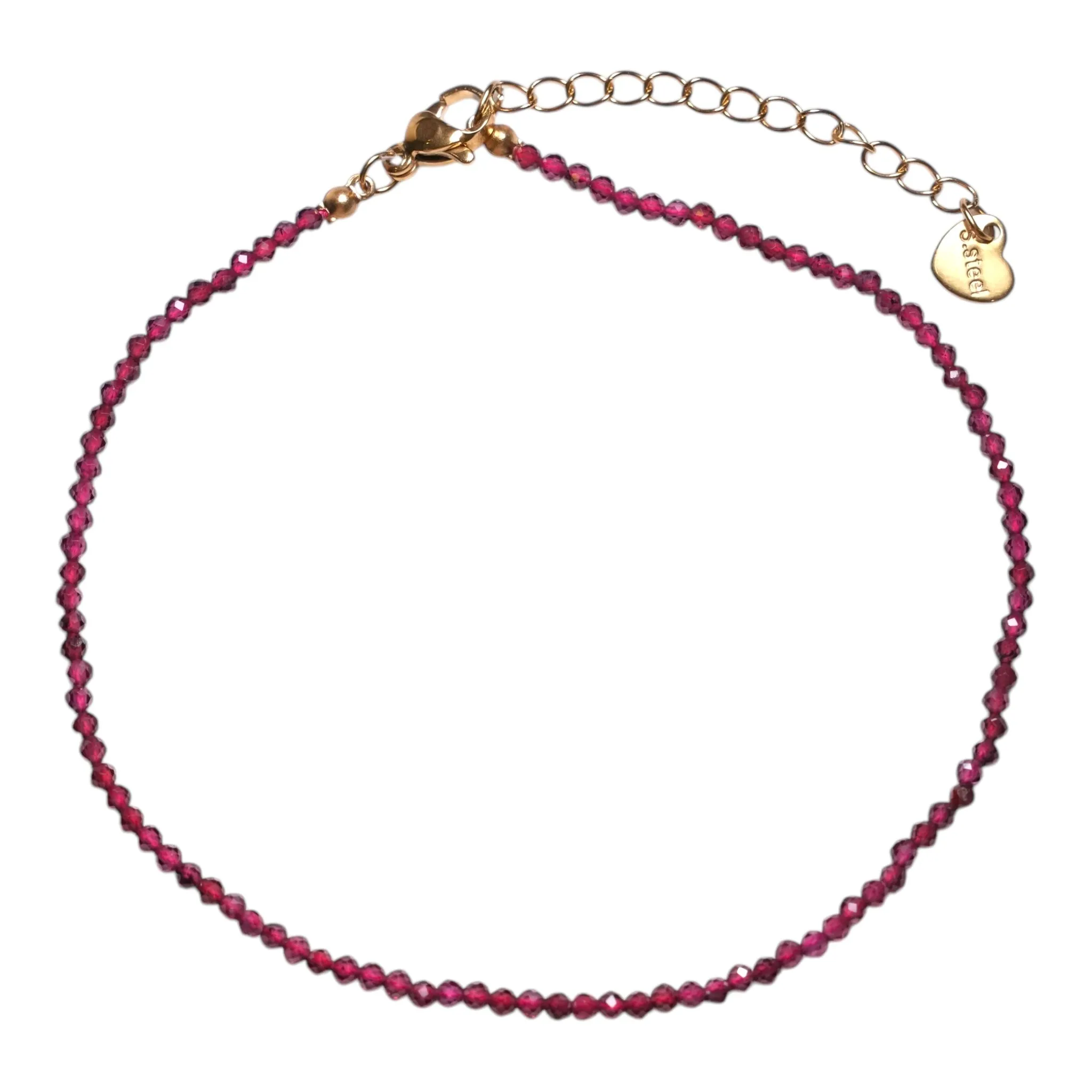 Bracelet/chaine de cheville Grenat perle facetté 2-3 mm avec fermoir acier inoxydable (référence 5)