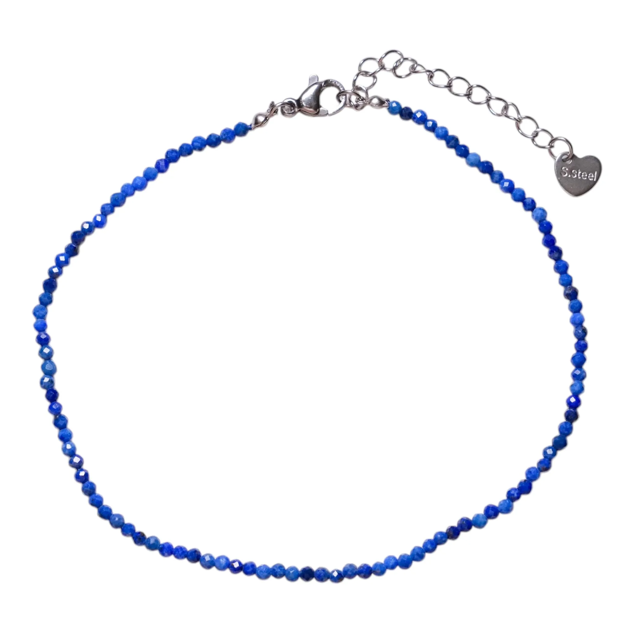 Bracelet/chaine de cheville Lapis perle facetté 2-3 mm avec fermoir acier inoxydable (référence 6)