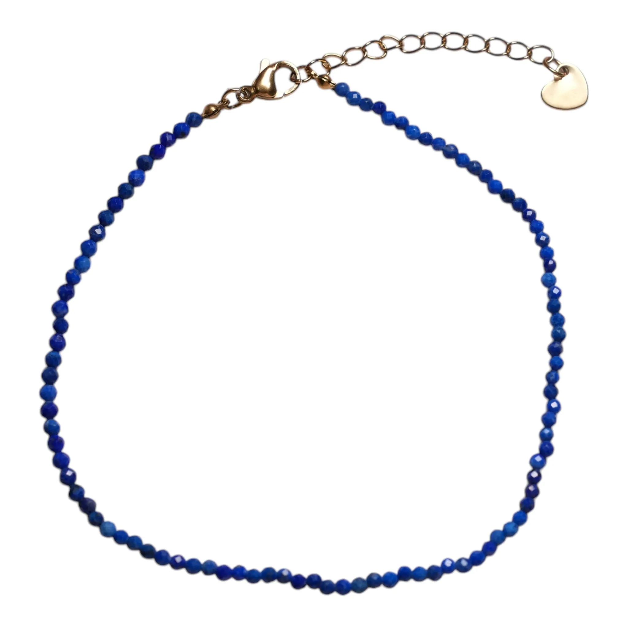 Bracelet/chaine de cheville Lapis perle facetté 2-3 mm avec fermoir acier inoxydable (référence 6)