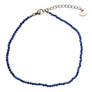Bracelet/chaine de cheville Lapis perle facetté 2-3 mm avec fermoir acier inoxydable (référence 6)
