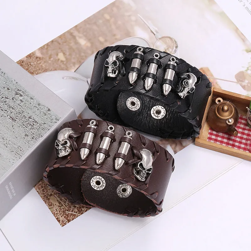 Cattle Leather Bracelet Unique Hipster Motorcycle Ornament Skull Leather Bracelet