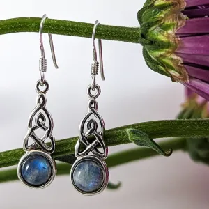 Celtic Knot with Moonstone Earrings in Sterling Silver