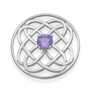Celtic Knot Work Silver Amethyst Eternal life Round Brooch
