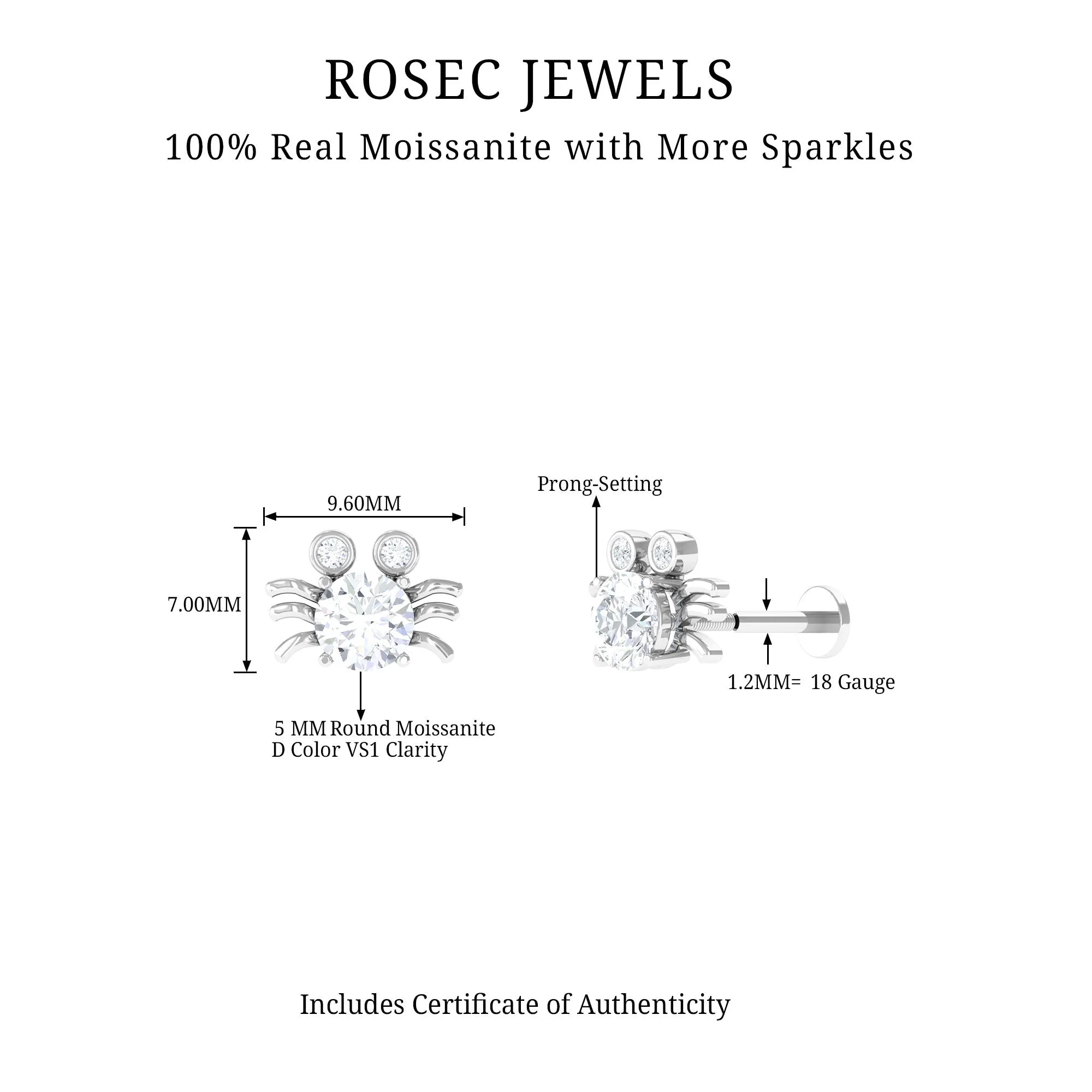 Certified Moissanite Crab Cartilage Earring
