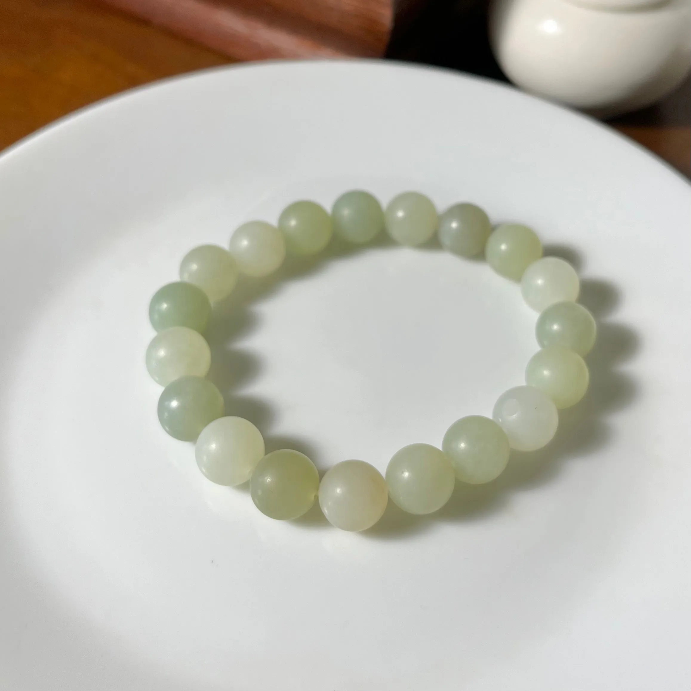 Certified multi color genuine Hetian Jade nephrite jade Bracelet - 10mm beads 6.5 inches length