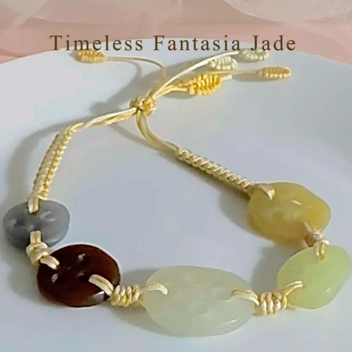 certified Multi-color genuine Nephrite/ Hetian Jade Bracelet carved lotus root with Adjustable Length