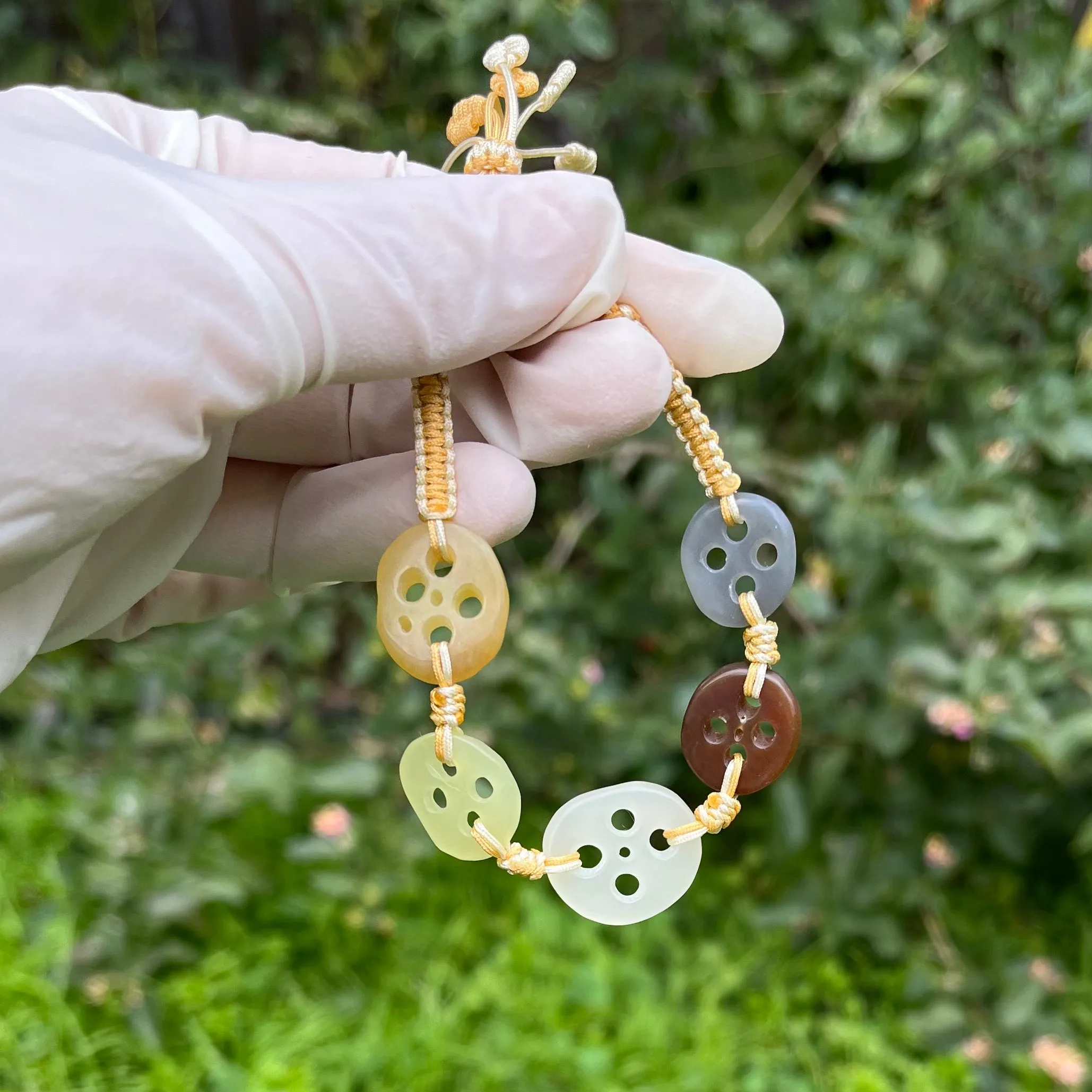 certified Multi-color genuine Nephrite/ Hetian Jade Bracelet carved lotus root with Adjustable Length