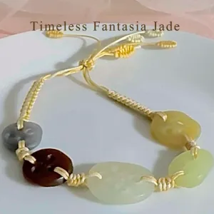 certified Multi-color genuine Nephrite/ Hetian Jade Bracelet carved lotus root with Adjustable Length