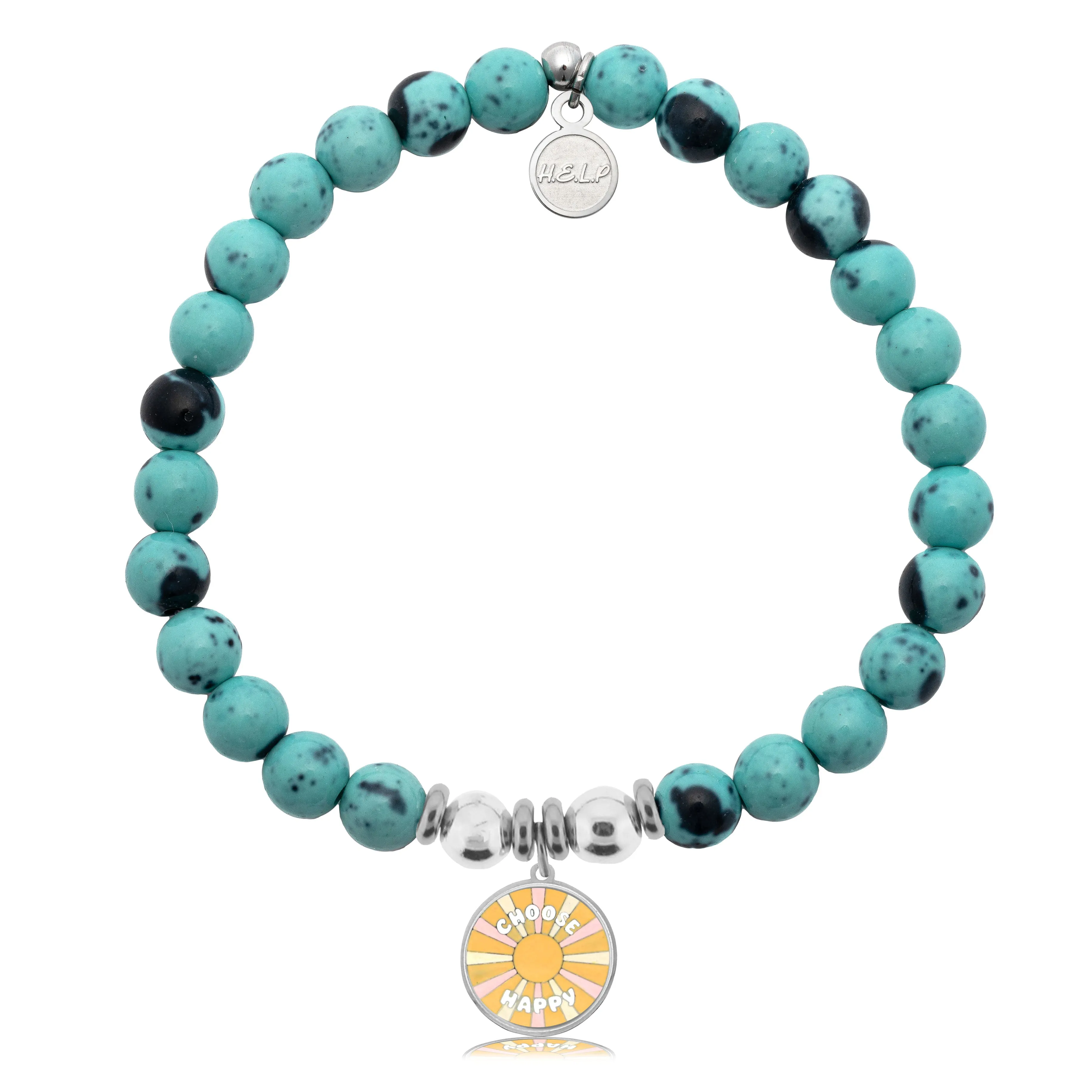 Choose Happy Charm with Blue Zebra Jade Charity Bracelet