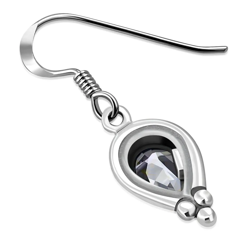 Clear CZ Ethnic Style Silver Earrings