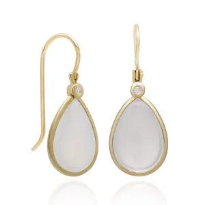 Color Collection 14KT YG Tear Drop White Moonstone & Diamonds dangle Earrings