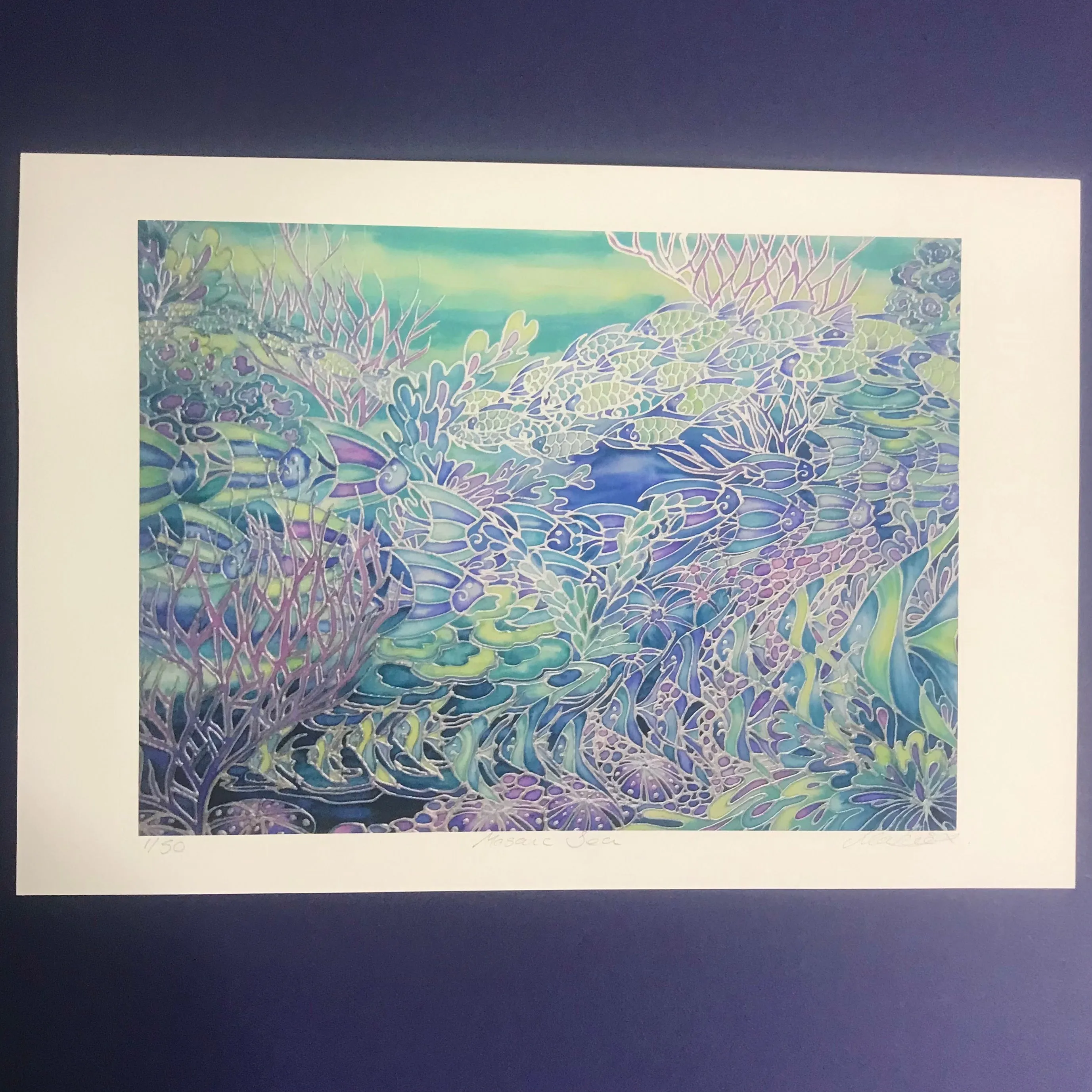 Coral Reef Print - Ultramarine Purple Aqua Green Fish in Coral Reef Print - Bathroom Art