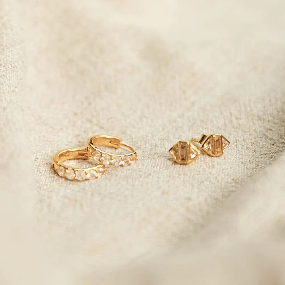 Crystal Clear Earring Stack 18ct Gold Plate