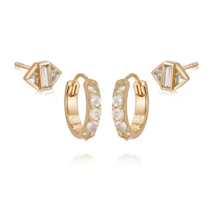 Crystal Clear Earring Stack 18ct Gold Plate