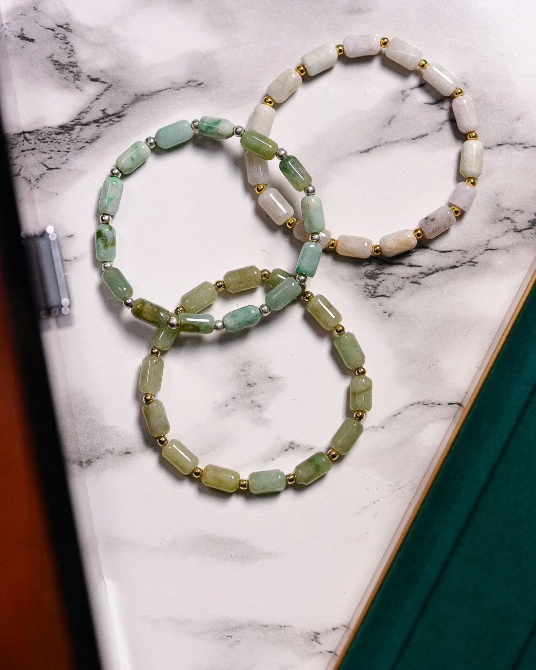 Cylinder Beaded Jade Bracelet