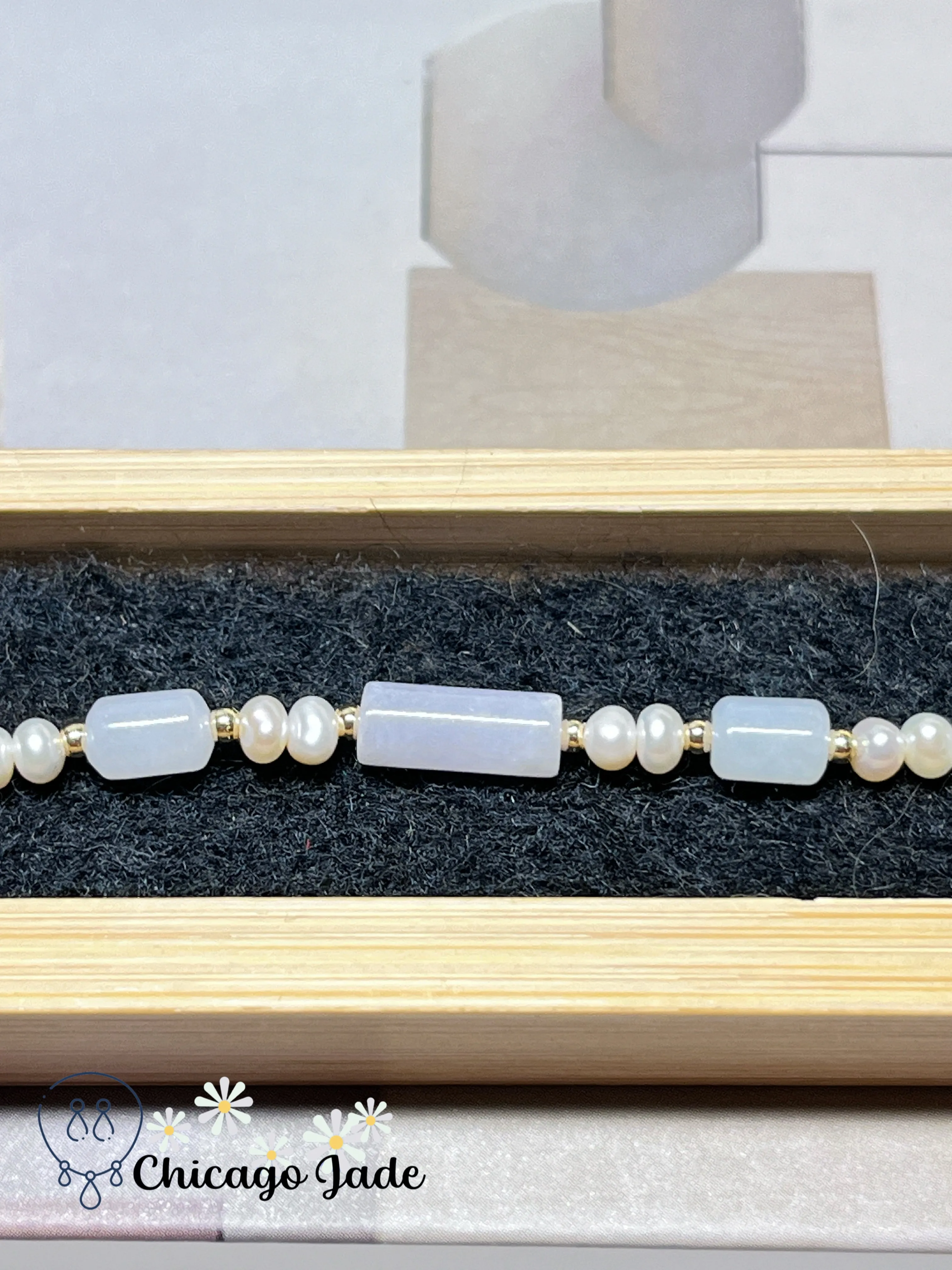 Dainty Minimalist Elegant Natural Grade A Authentic Untreated Burma Jadeite Jade Feicui with Freshwater Pearls Handmade Bracelet