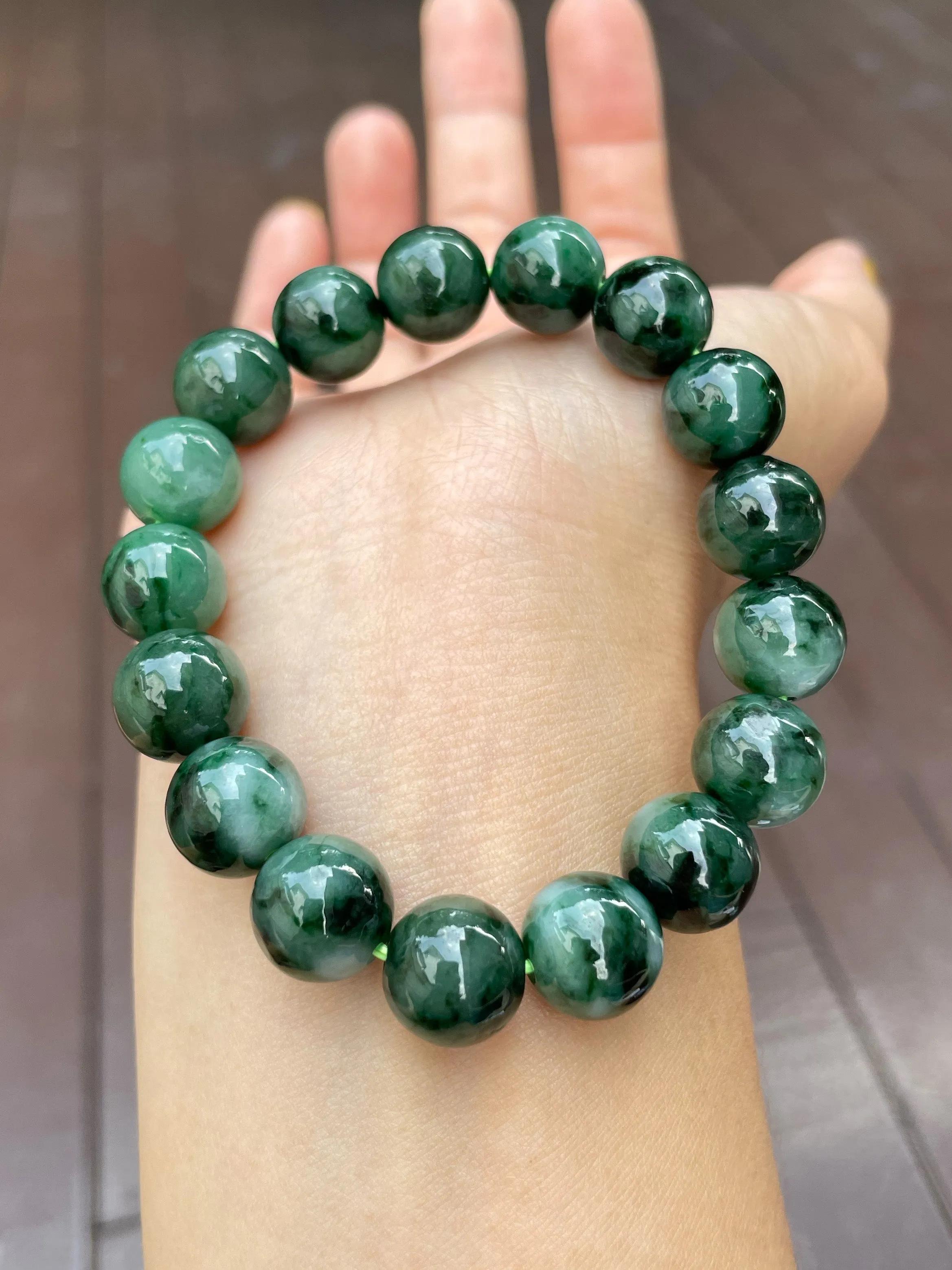 Dark Green Jade Bracelet - Round Beads (NJBA099)