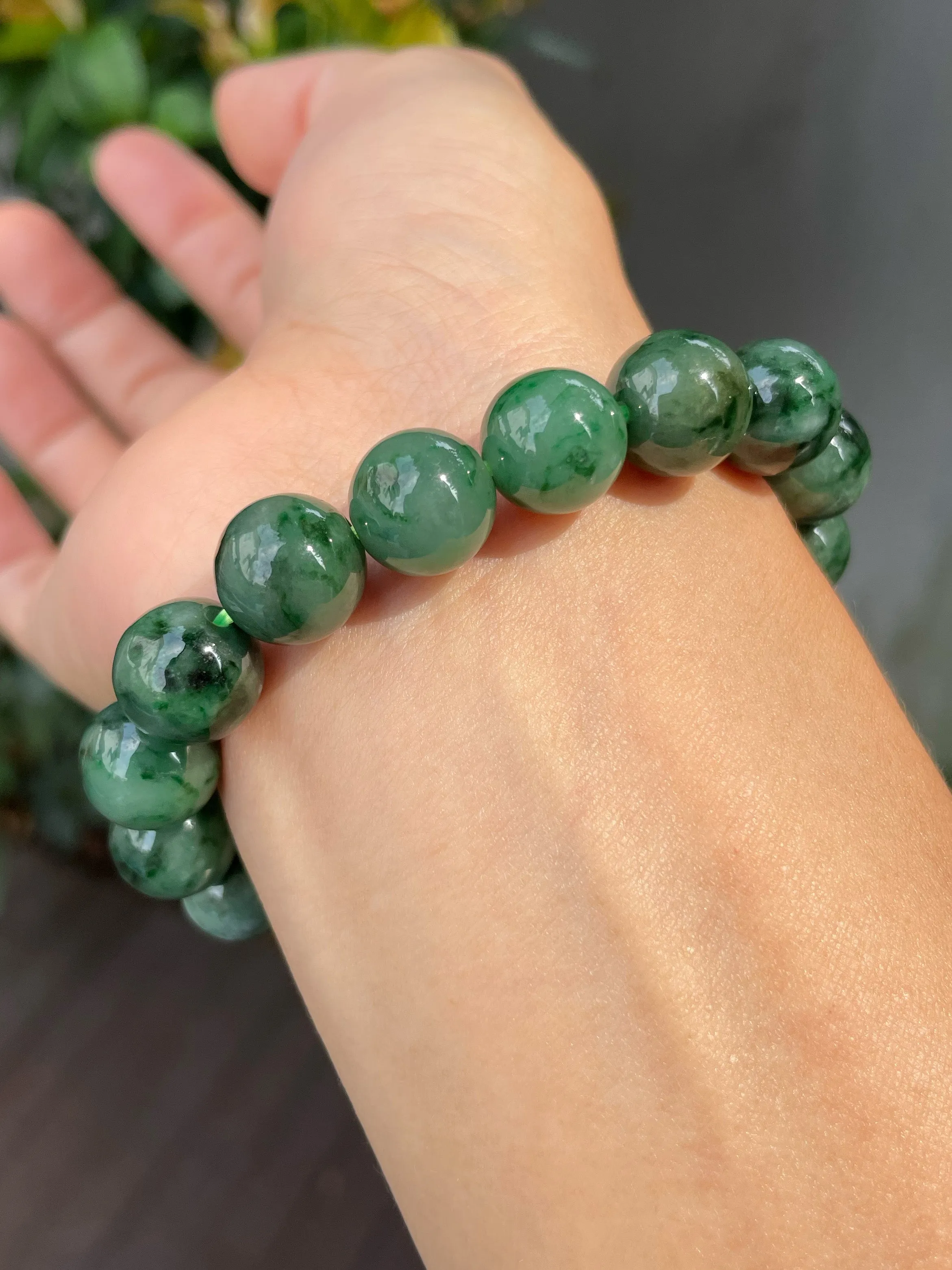 Dark Green Jade Bracelet - Round Beads (NJBA099)