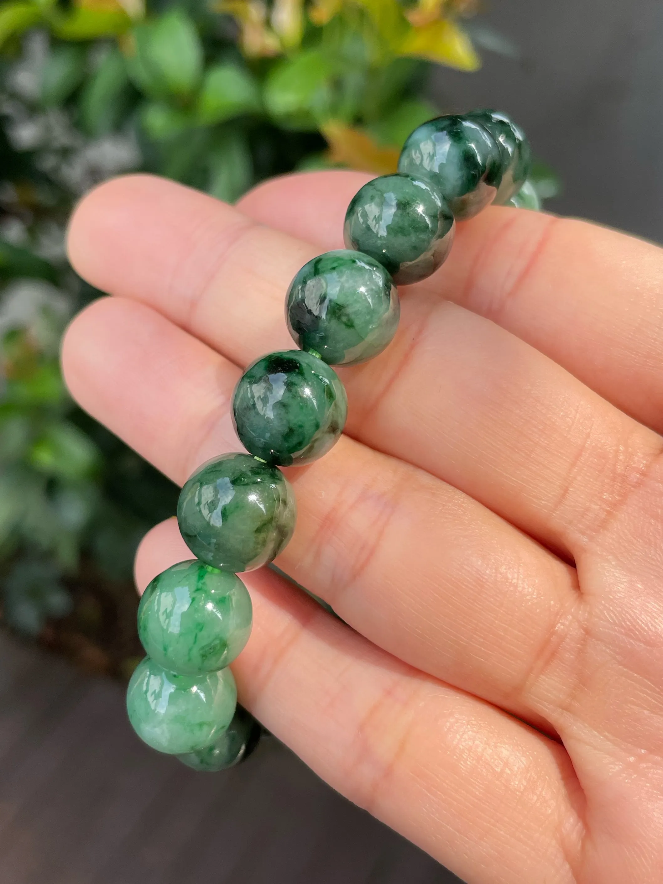Dark Green Jade Bracelet - Round Beads (NJBA099)