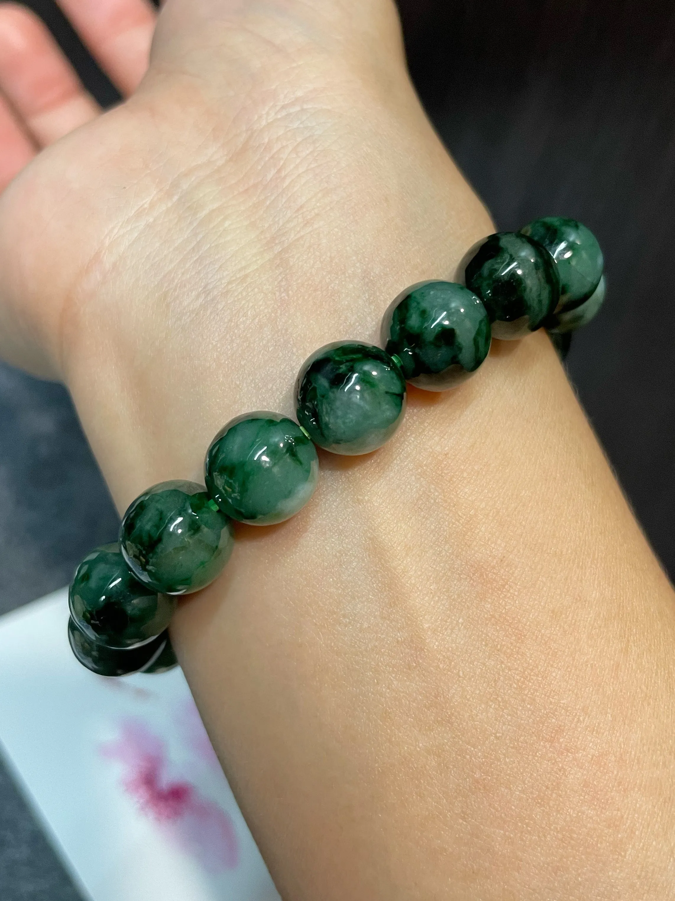 Dark Green Jade Bracelet - Round Beads (NJBA099)