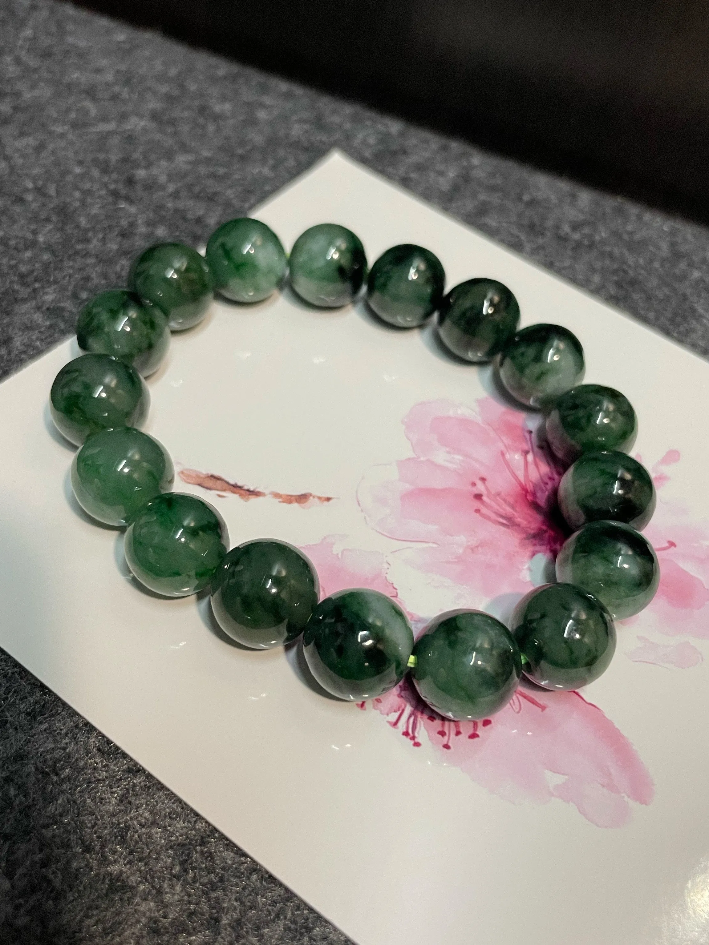 Dark Green Jade Bracelet - Round Beads (NJBA099)