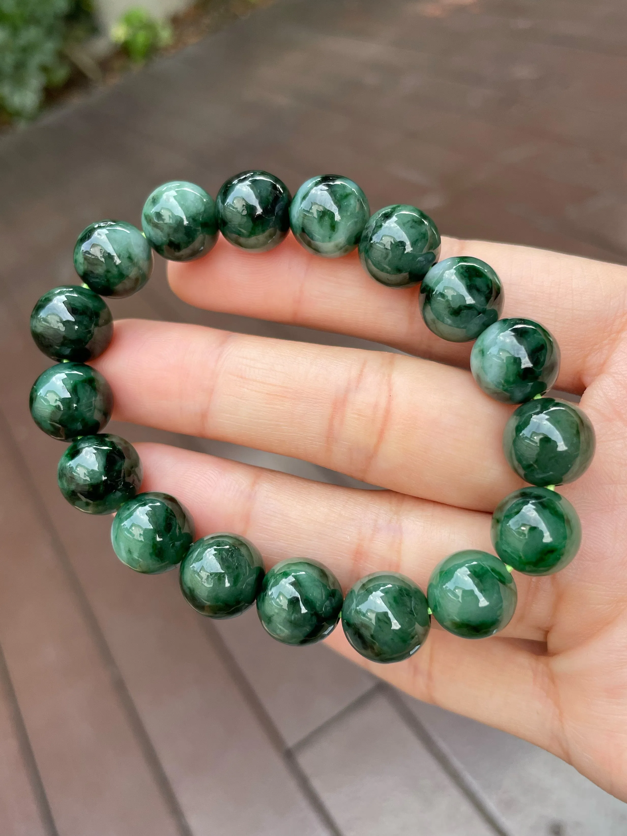 Dark Green Jade Bracelet - Round Beads (NJBA099)
