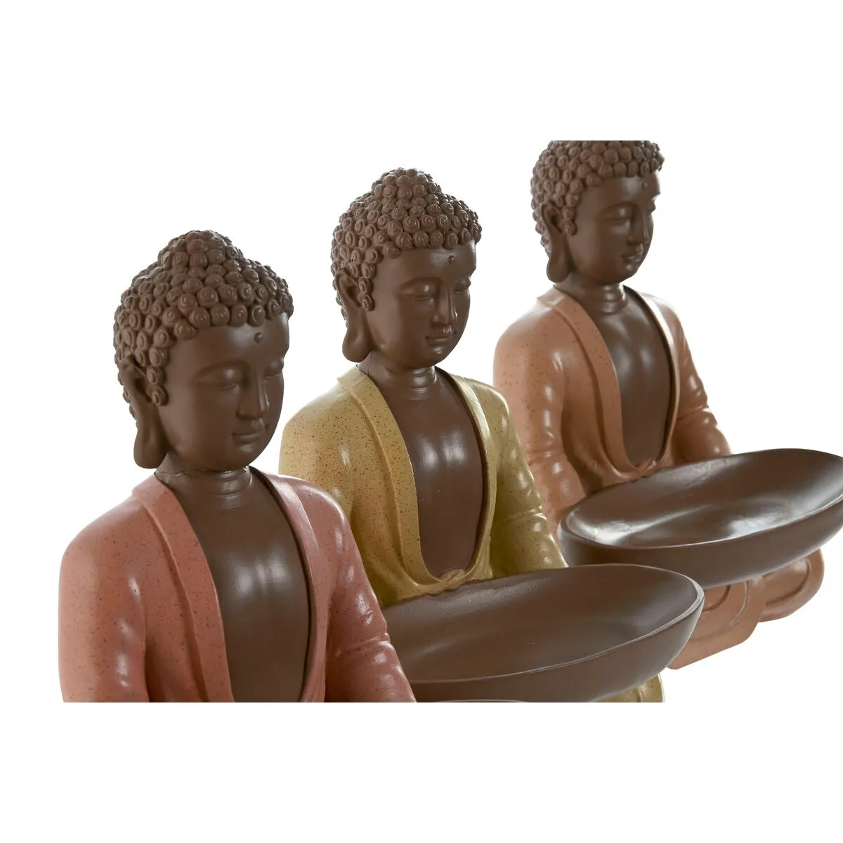 Decorative Figure Home ESPRIT Orange Coral Lime Resin Buddha Oriental 19,5 x 16 x 25,5 cm (3 Units)