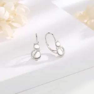 Eudora Authentic 925 Sterling Silver Pearl Cat Stud Earrings with Moonstone Hoop - Elegant Animal-Inspired Jewelry Gift for Her