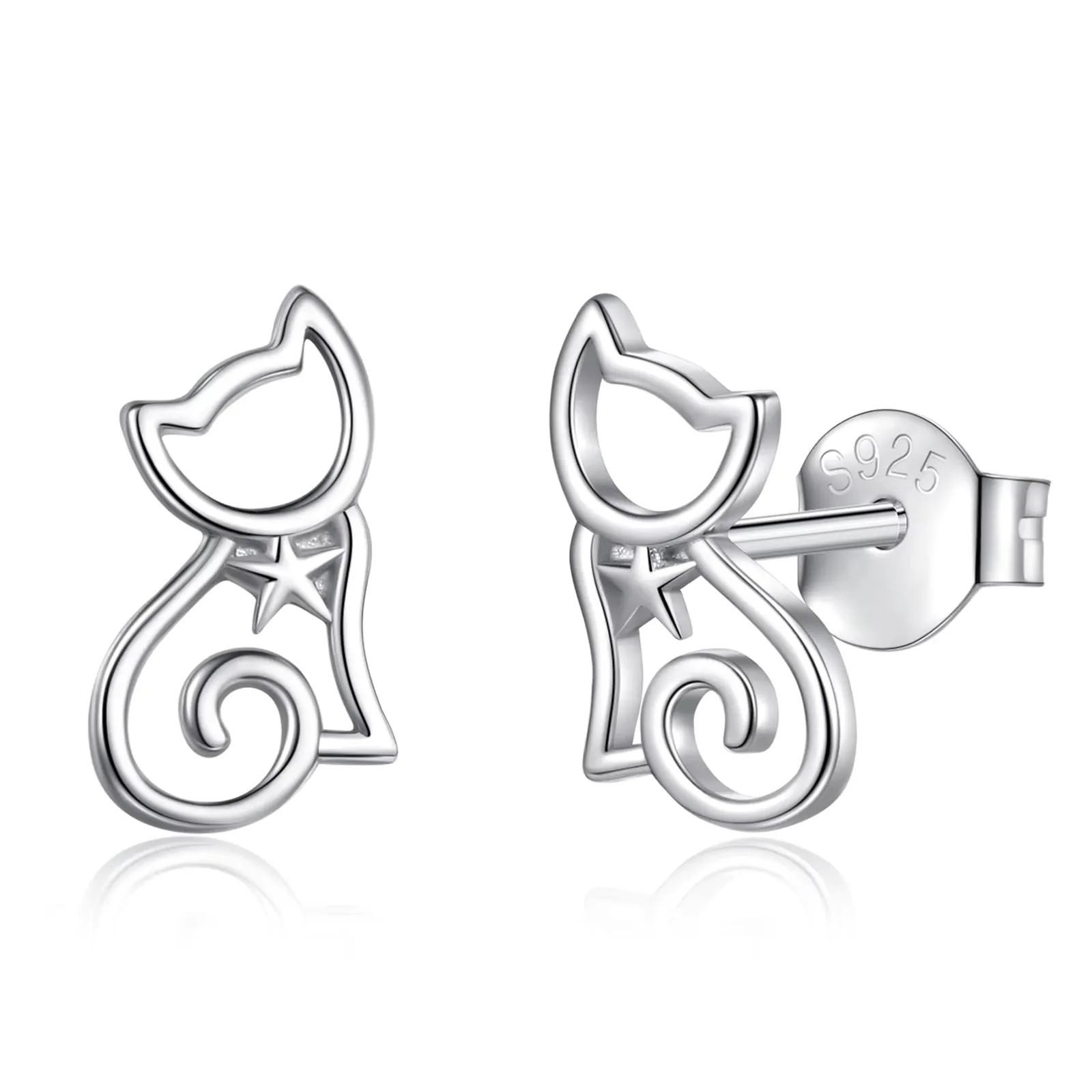 Eudora Authentic 925 Sterling Silver Pearl Cat Stud Earrings with Moonstone Hoop - Elegant Animal-Inspired Jewelry Gift for Her