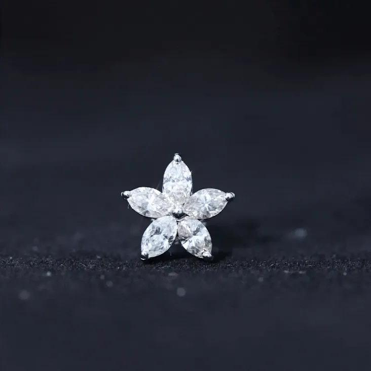 Exquisite Moissanite Flower Earring for Cartilage Piercing