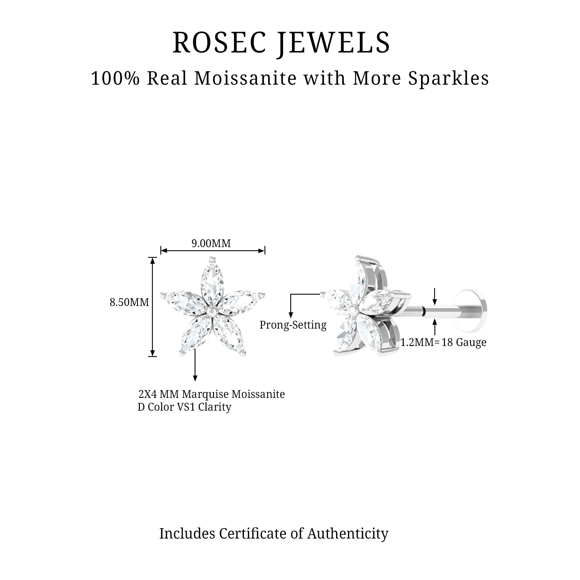 Exquisite Moissanite Flower Earring for Cartilage Piercing