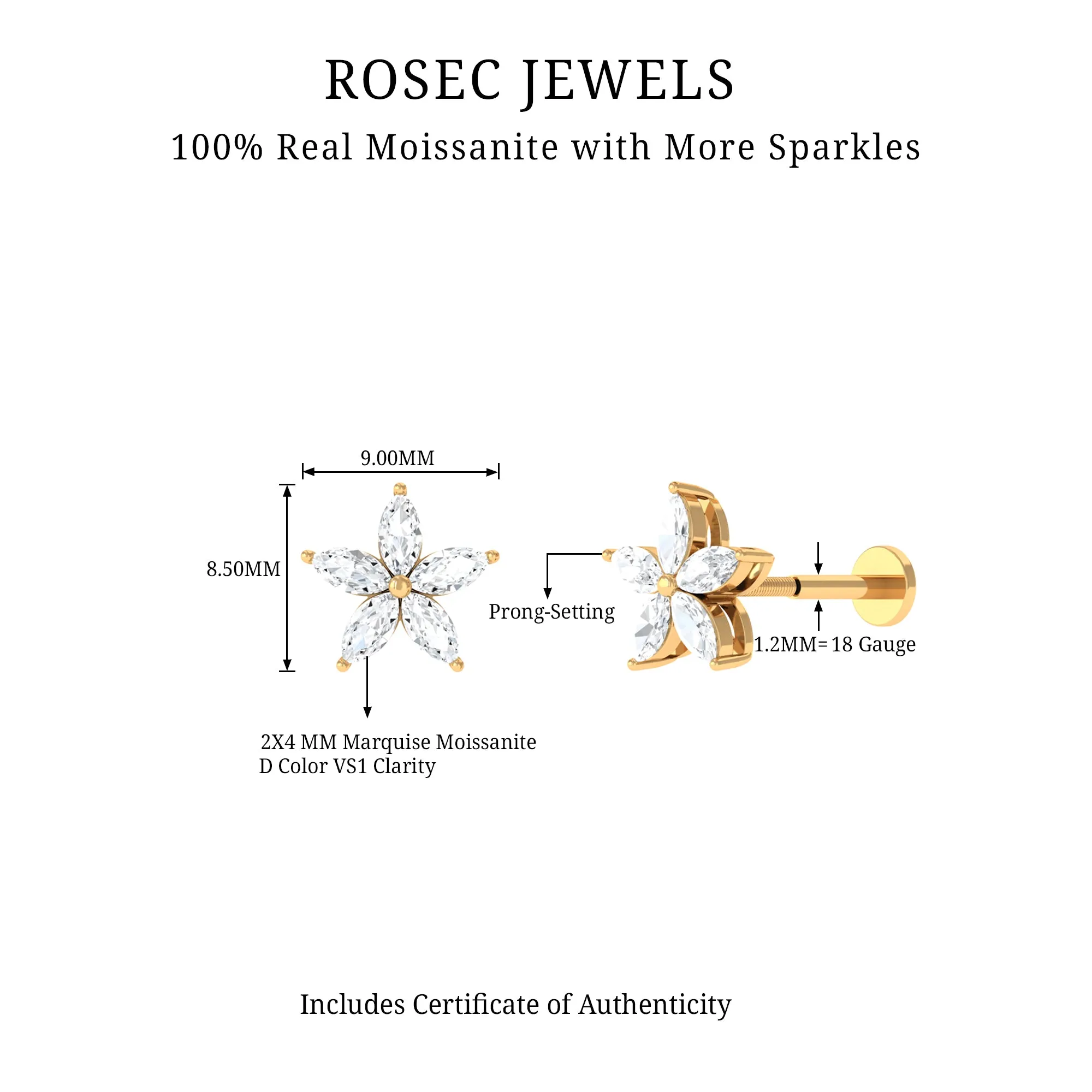 Exquisite Moissanite Flower Earring for Cartilage Piercing