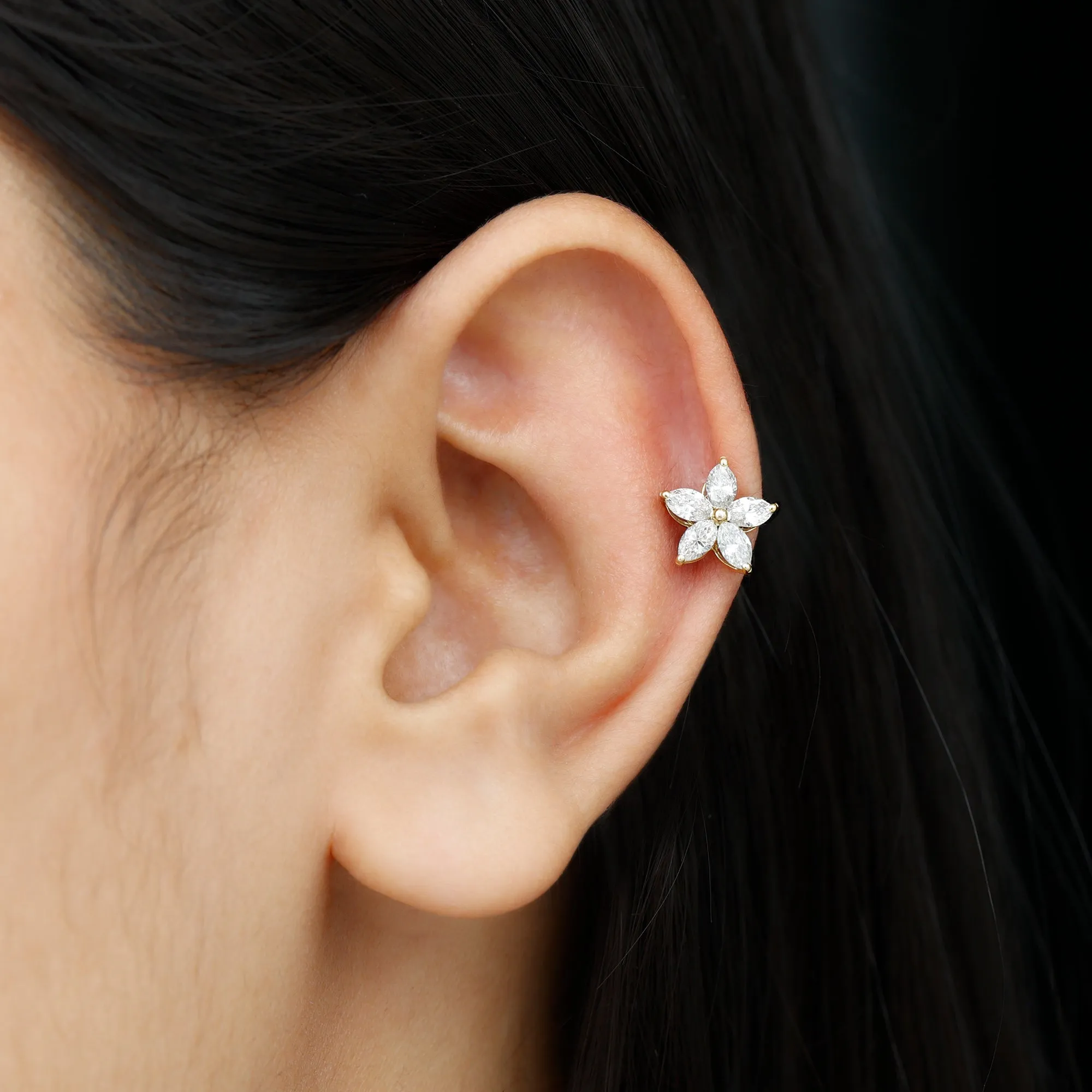 Exquisite Moissanite Flower Earring for Cartilage Piercing