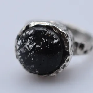 Extravagant Handcrafted Black Rutilated Quartz Silver Ring