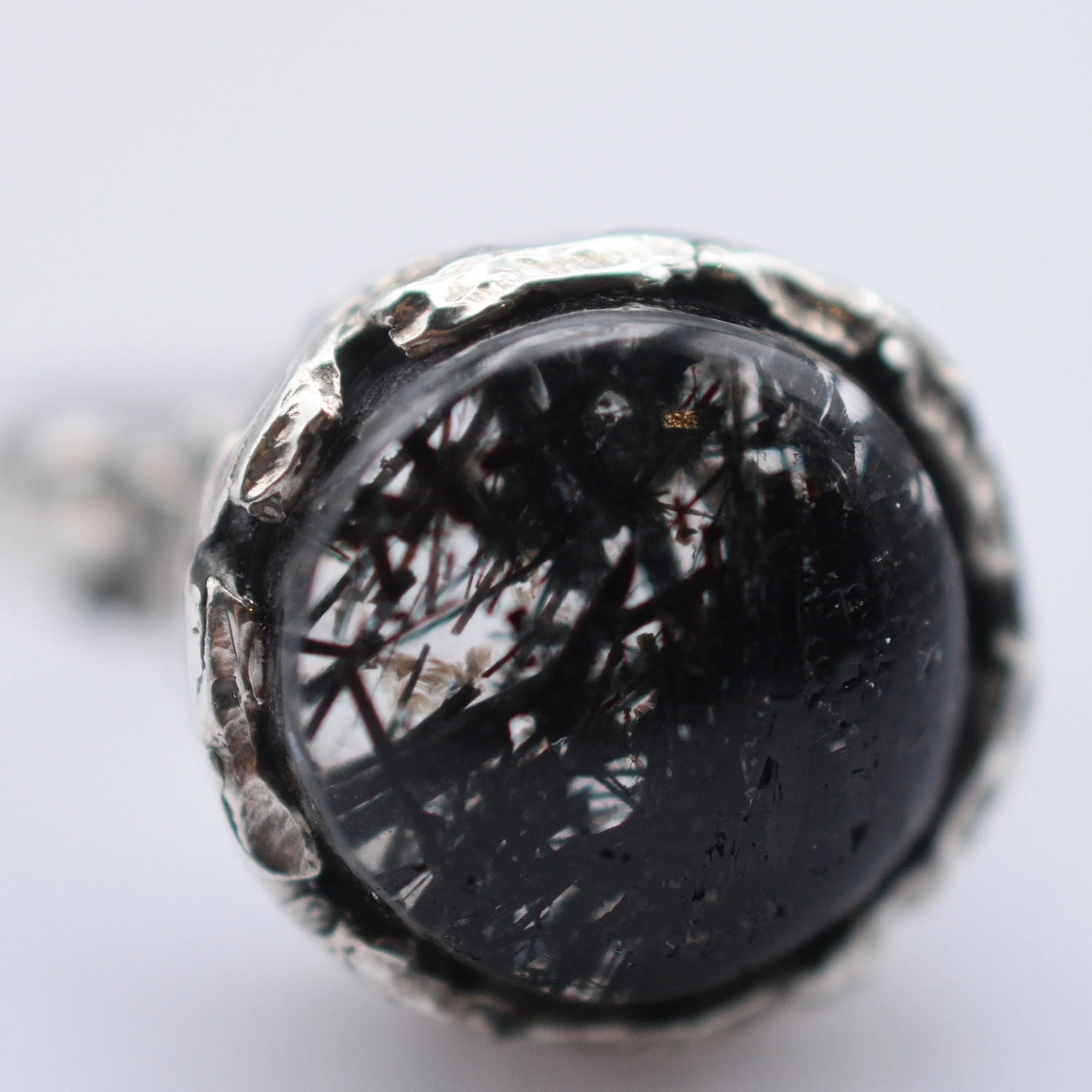 Extravagant Handcrafted Black Rutilated Quartz Silver Ring