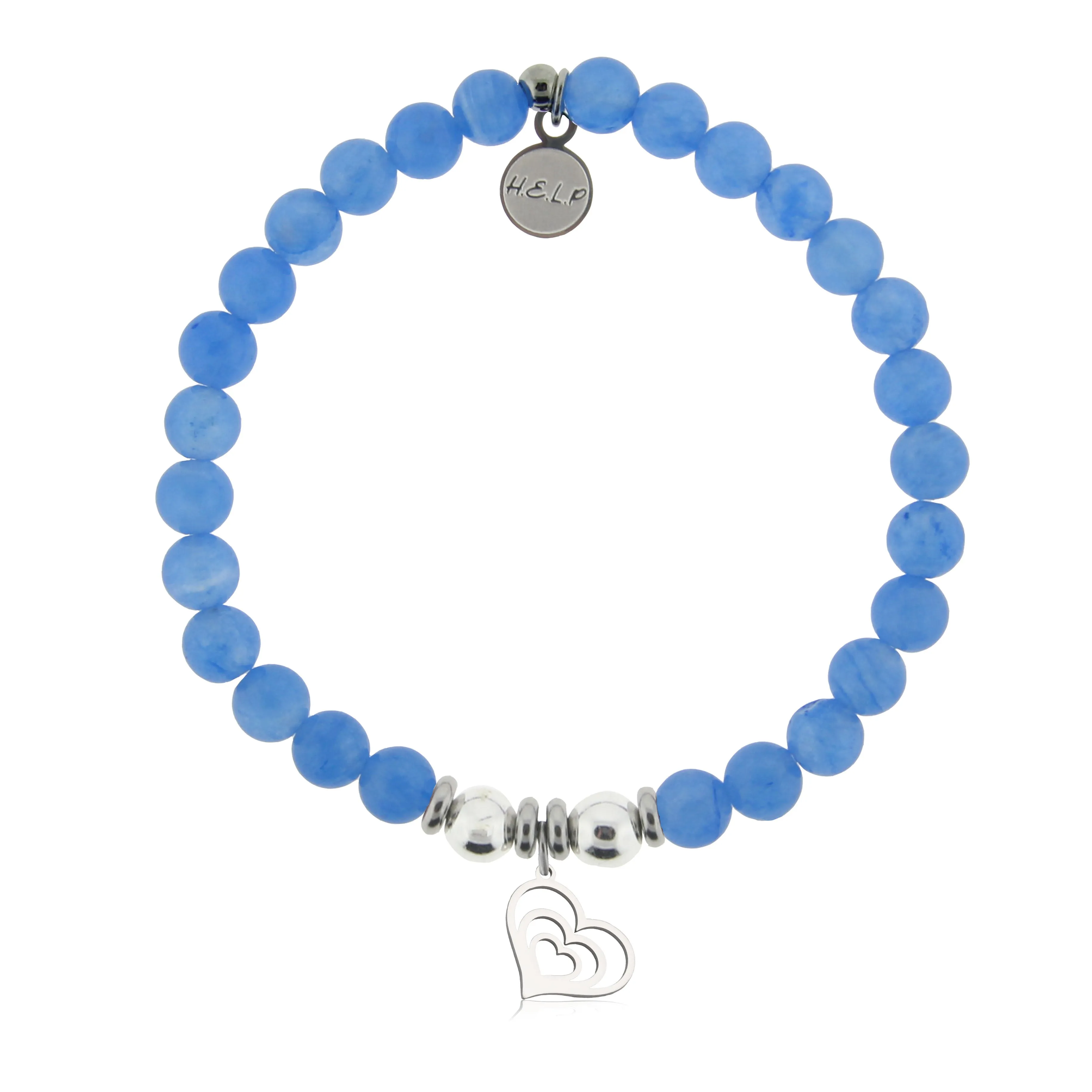 Family Heart Charm with Azure Blue Jade Charity Bracelet