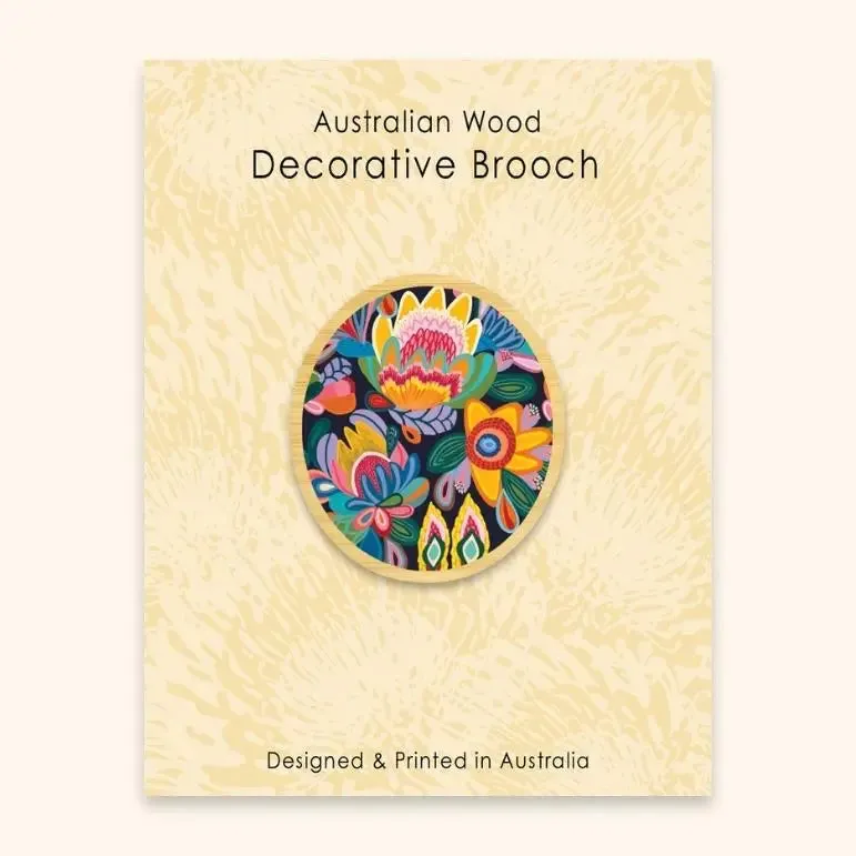 Fantasy Flowers Australian Wooden Brooch