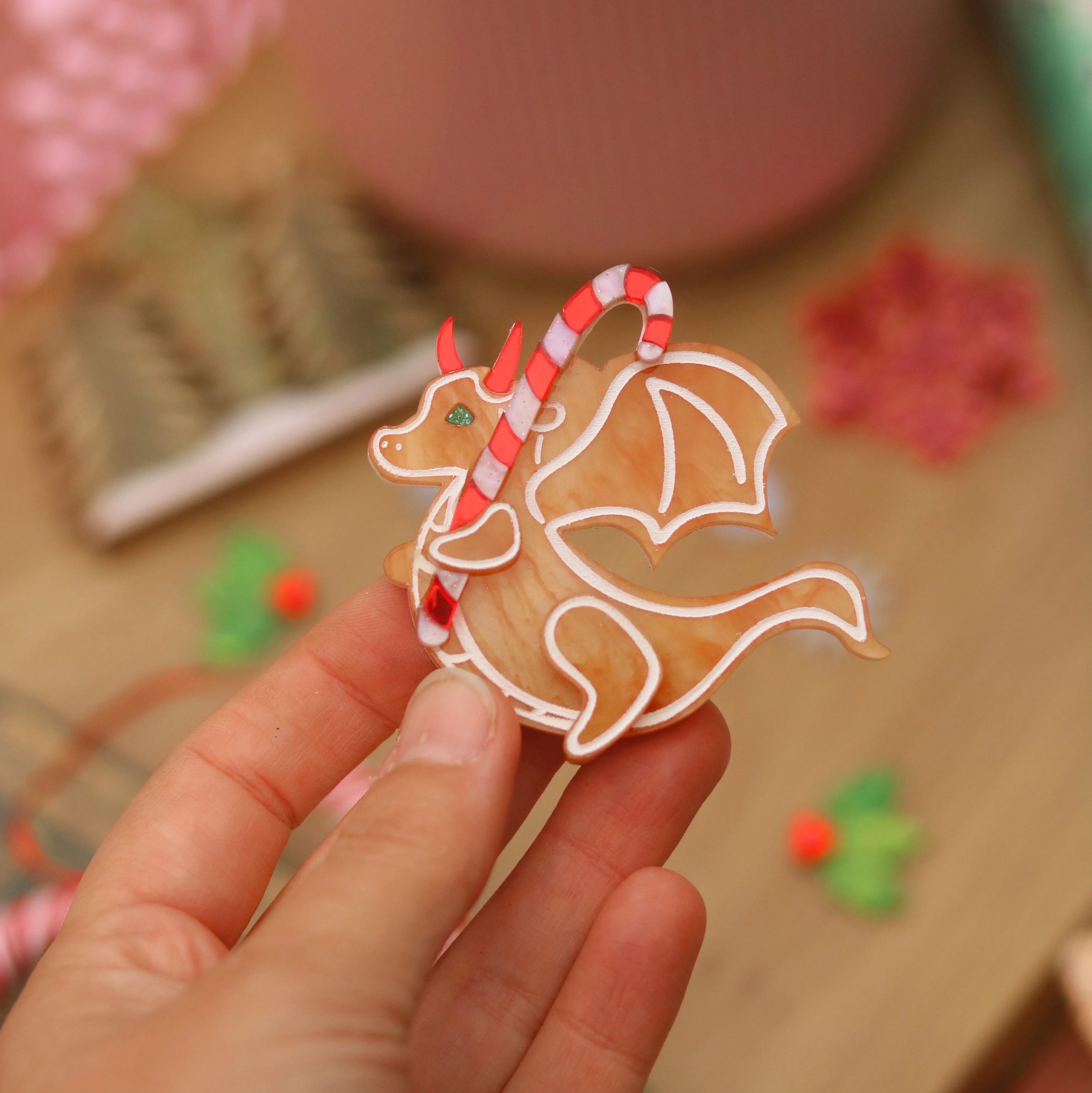 Gingerbread dragon brooch