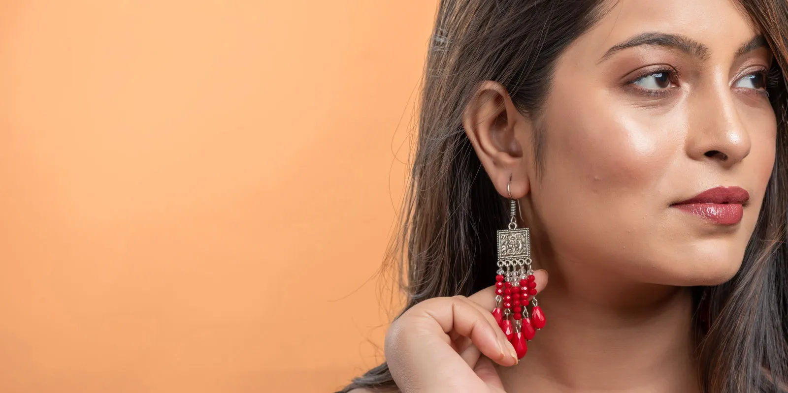 Handmade Oxidised Silver Red Crystal Drop Earrings in Elegant Square Charm Design for All Occasions