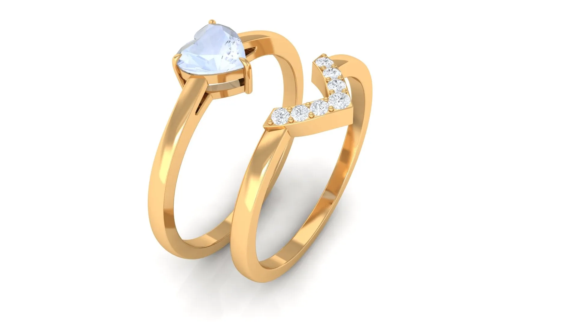 Heart Shape Moonstone Solitaire Ring Set with Diamond